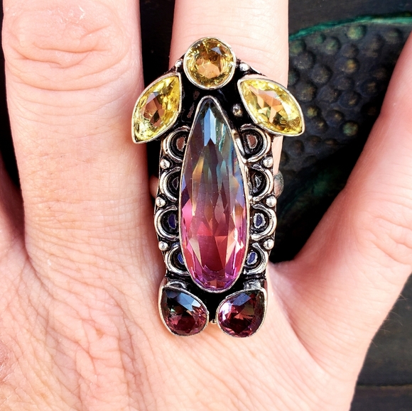 New Bi-Color Tourmaline & Citrine 925 Silver Ring. - Picture 14 of 14